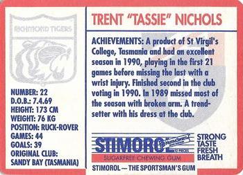 1991 Scanlens Stimorol #117 Trent Nichols Back